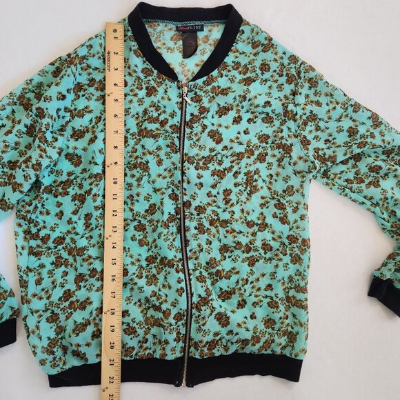 Ultra Flirt Floral Print Zip-Up Bomber Jacket Fairy Garden Feminine Summer Cute - Picture 6 of 6